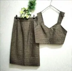 ビスチェ　スカートセットアップ　チェック　タイトスカート　スリット