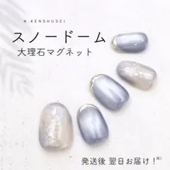 冬ネイル ニュアンスネイルチップ 大理石 マグネット うるうる ブルー 冬