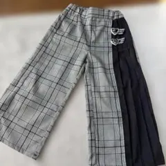 チェック柄 ハートバックル ロングパンツ　ワイドパンツ