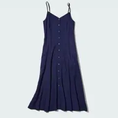 美品◎ユニクロ（M）キャミソールフレアワンピース　フルボタン　ネイビー