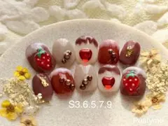 人気バレンタインネイル Sネイルチップ いちご チョコ ベリーショート即購入可