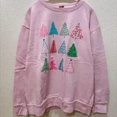 【大人かわいい】DEC. 25th クリスマスツリー柄 裏起毛 スウェット L