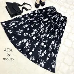【美品】AZUL by mousy 花柄　プリーツスカート　ロング丈　黒　M