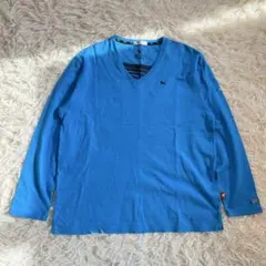 パーソンズ/長袖Tシャツ/LL/ブルー/無地/Vネック/刺繍/綿100%