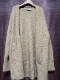 ベージュ モヘア混 オープンフロントカーディガン
