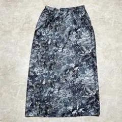レリアン 総柄ロング巻きスカート 7 ネイビー系 花柄プリント 地味
