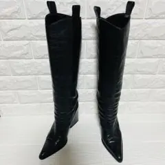 【希少】ヴェロニクブランキーノ レザー黒ロングブーツ 36 1/2 希少】ヴェロニクブランキーノ レザー黒ロングブーツ 36 1/2 VERONIQUE
