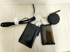 スマホショルダー ３連ポーチ付き ポケット多数 クロコ シルバー