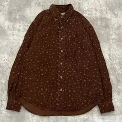 【90s】レトロ ヴィンテージ KANSAI 花柄 コーデュロイ シャツ 茶 Mのサムネイル