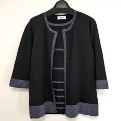 アンサンブル カーディガン インナーセット【LL】ラメ ボーダー 黒 フォーマル