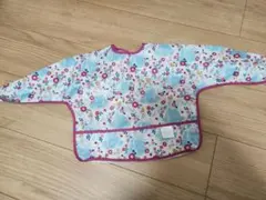 花柄青色長袖お食事エプロン