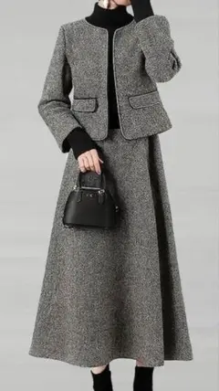 グレー ツイード風 ジャケット スカートセットアップ