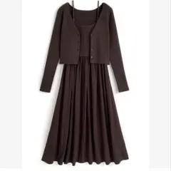 GRL ニット切替キャミソールワンピース×カーディガンセットアップ pm724