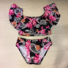 新品 胸元フリル 水着 花柄 体型隠し ペイズリー
