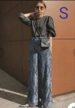 AMERIアメリブルー レース柄 ワイドパンツ Sのサムネイル