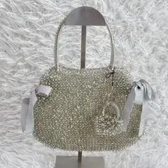 美品 アンテプリマ ワイヤーバッグ シルバー リボン ミニバッグチャーム付き