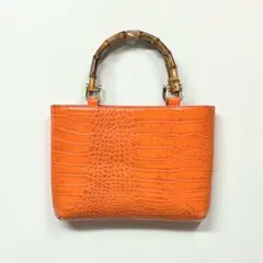 美品 SANPO 三宝 クロコ 本革 ハンドバッグ 南京錠 黒 バイカラー 自立 