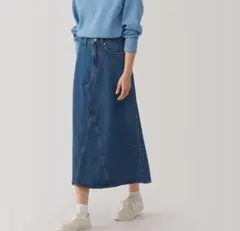 無印良品　木の実から作ったカポック混 デニムAラインスカート　ブルー