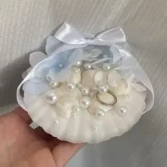 リングピロー 花と貝殻 デザイン
