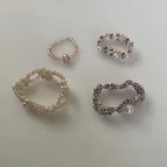 ビーズリングセット　4個　ピンク