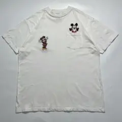 90s ディズニー ビンテージTシャツ ポケT 白 ミッキーミニー ○8556B