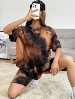 SHEIN ストリート半袖セットアップ　絞り染め　タイダイ柄