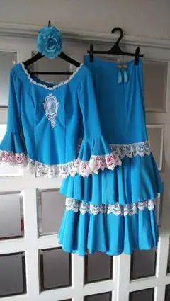 【フラメンコ衣装】ブルー HERMOSA IBERIA ワンピース ドレス 水色 フラメンコ衣装】ブルー HERMOSA IBERIA ワンピース ドレス 水色
