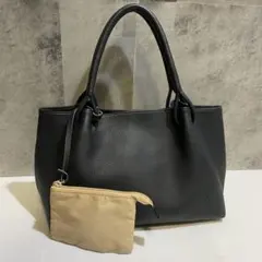 【未使用級】KITAMURA　シボ革ミニトートバッグ　ブラック　ポーチ付き