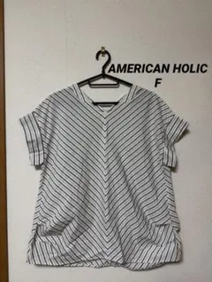 AMERICAN HOLIC ストライプVネックブラウス 半袖 Fサイズ