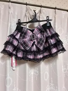 ROMWE 姫ギャル ピンク黒チェック フリルスカートのサムネイル