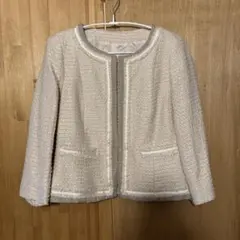 ノーカラージャケット　ベージュ系ツイード