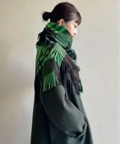 新品 Joshua Ellis 70cm幅 カシミヤ チェックストール ライム