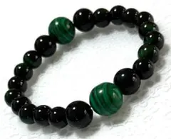 大玉グリーンマラカイト　濃いグリーンタイガーアイ　パワーストーンブレスレット