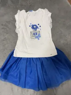 mayoral フリル付きTシャツと青いスカートセット 128cm/134cm