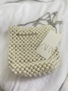 【新品・未使用】ZARA パール風ビーズ パーティーバッグ