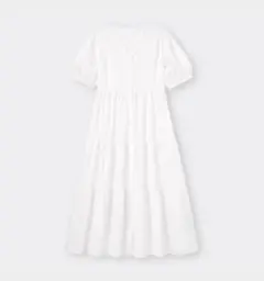 GU Vネックティアードワンピース 5分袖 OFF WHITE