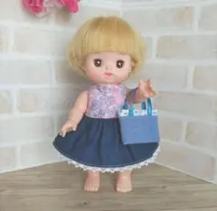 ★480.切替ワンピース&プチバッグ パープル☆メルちゃん ソランちゃん服