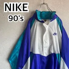 NIKE 90s 銀タグ 刺繍ロゴ ハーフジップ プルオーバー Lサイズ