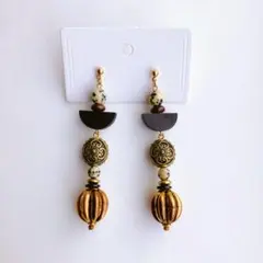 【h5】ハンドメイド ピアス 天然石 ウッド ロング