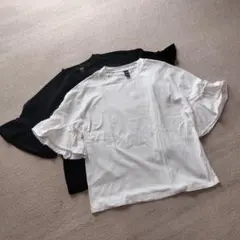 レディース　L　フリル付き五分袖Tシャツ 2色セット