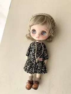 ミディサイズ ⋆*シンプルギャザーワンピ　黒　ブライスアウトフィット　モンスト