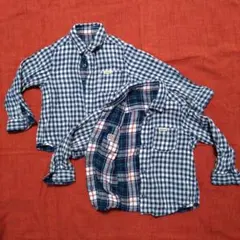 ミキハウス リバーシブルチェック柄長袖シャツ 90センチ 2枚セット 双子