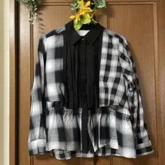 美品】Adé（アデ）バイカラー ペプラム シャツブラウス 田丸麻紀 黒 M 