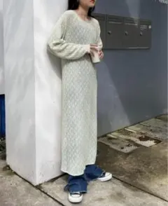 チャオパニック ティピー　ジャガード風　フラワーレースワンピース