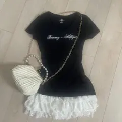 TOMMY HILFIGER Vネック Tシャツ ブラック S トミー