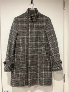 高級 EDIFICE チェック柄ウールコート M エディフィス ステンカラー