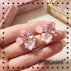 ピアス フラワー ビジュー ピンク お花 キラキラ 華やか 韓国 春アクセサリー