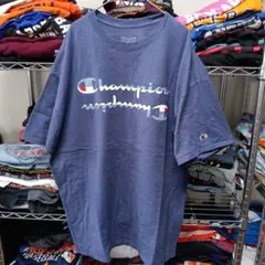 90s海外製2XL古着メンズチャンピオン刺繍青ロゴtシャツUSA直輸入