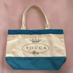 新品　TOCCA 白　ターコイズブルー　キャンバス　トートバッグ