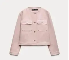 ZARA フェイクスエードクロップドジャケット ピンク パールピンク ゴールド